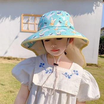 2023, Нова детска шапка в Корейски стил, сладък заек, солнцезащитная шапка, шал за малко момиче, лятна шапка от Слънцето
