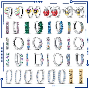 2023 Нови цветни обеци-пръстени с цирконии, Дамски луксозни бижута Унисекс, подарък за рожден ден, сребърни кръгли обици във формата на животно проба 925