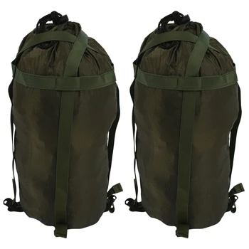2x открит спален чувал Компрессионный чанта водоустойчива къмпинг спален чанта за съхранение на къмпинг оборудване на армията зелена