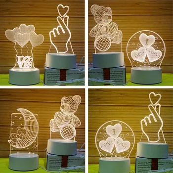 3D акрилни led светлини USB лека нощ, Коледа, Свети Валентин Сватбена украса лека нощ Декор за дома Романтичен подарък за влюбени