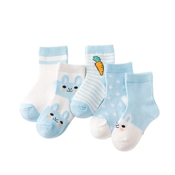 5 чифта памучни чорапи за малки момичета и момчета, меки чорапи за екипажа, дишащи меш тънки чорапи за бебета и деца