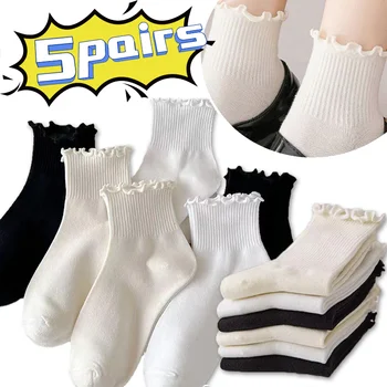 5 чифта чорапи с дрямка в стил INS С дървени уши, Къси Модни Летни Сладки кавайные обикновена Луксозни корейски къдри, Пролет за момичета
