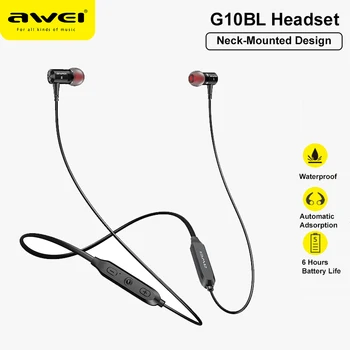 Awei G10BL Безжични Bluetooth Слушалки С Магнитен Ръб На шията, Слушалки С Микрофон, Двойна Водача, намаляване на шума IPX5, Водоустойчива Спортна Слушалки