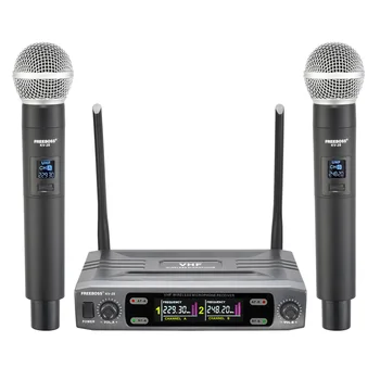 FREEBOSS Безжичен микрофон с фиксирана честота 2 Преносими професионални УКВ динамични микрофони за професионално караоке пеене KV-28