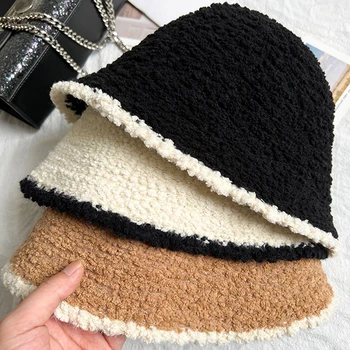 Ins Дамски Плюшени Зърнеста Възли Рибарски шапки на Жените в есенно-зимната панама от полиестер Skullies Шапки Модни шапки за момичета