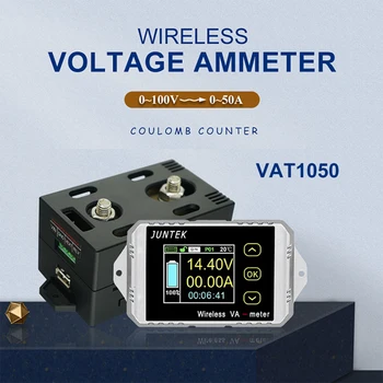 JUNTEK VAT1050 100V 50A Безжичен Амперметър Волтметър Контрол Капацитет на Батерията Кулоновский Брояч 12V 24V 48V Цветен Экранный М
