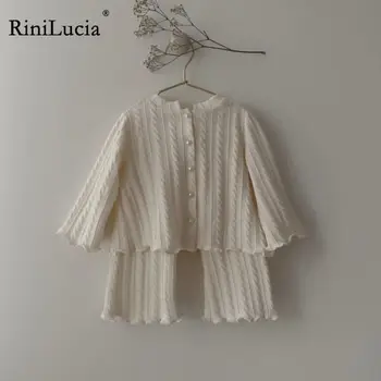 RiniLucia/Комплекти дрехи за малките момичета, вязаное палто с дълги ръкави, Панталони, комплект от 2 теми за момичета, есенно-зимния комплект детски дрехи