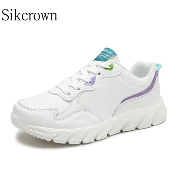 Бели маратонки от изкуствена кожа за жени Snekders Лека спортни обувки за тренировки на открито Обувки за фитнес Дамски обувки в черен цвят
