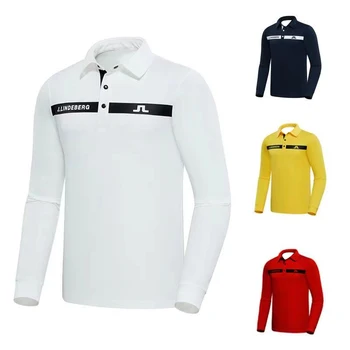 висококачествено облекло за голф, мъжки блузи с дълъг ръкав, стрейчевые спортни висококачествени модни polo ризи с отворотами, потници