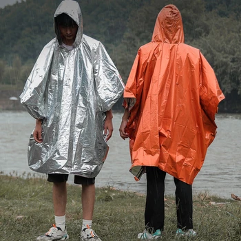 Голям Размер, Отразяваща задържащ топлината дъждобран, Полиетиленово алуминиево фолио, Двустранно дождевое пончо за оцеляване при извънредни ситуации за възрастни мъже