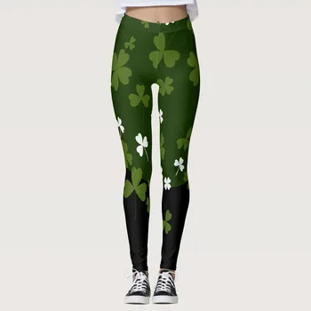 Дамски Пади ленти зелени гамаши с принтом добър късмет панталони за йога, бягане повдигащ фитнес глезена дължина спортни гамаши жени