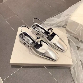 Дамски Сандали в ретро стил, Новостите на Есен, Луксозни Страхотни обувки-лодка на висок ток с Квадратни пръсти, Модерни Ежедневни Дамски обувки Mary Janes на масивна ток