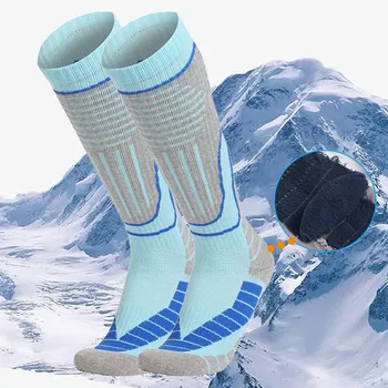 Дамски ски чорапи за активна почивка, топли и нескользящие, с дебела кърпа, с висока шнорхел, Спортни туристически чорапи, Костюм на присоске