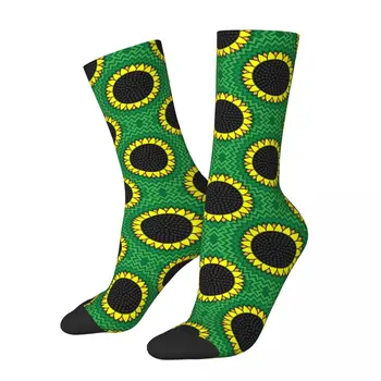 Дамски чорапи в стил Харадзюку с подсолнухом на зелен фон, аксесоари, топли спортни чорапи за всички сезони