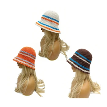 Зимна Рибарска шапка за Жени, Ракита, панама, вязаная на една кука шапка в райе