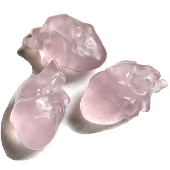 Изрежете ръчно от естествен кристал, мини-сърце от розов кварц