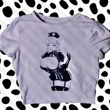 калпав Детски топ с къс ръкав y2k, Готическата градинска тениска, Дамски Базова тениска за почивка, Дамски Летен Топ 2023 с аниме-графика, ЕМО