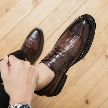 Кафяви кожени мъжки обувки-Oxfords ръчно изработени, черни кожени мъжки официални Класически обувки с перфорации тип 