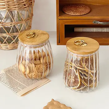 Креативни стъклени буркани с бамбукови капаци, кутии за съхранение на храна, кафе, бонбони, боб, чай, кухненски подправки и т.н.
