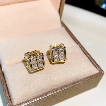 Леки луксозни обеци-карамфил с квадратни букви от цирконий за жени, Модни елегантни бижута с геометричен кристал, подаръци за партита