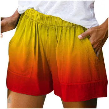 Лято 2023, Нова мода, Градиентный цвят, Широки къси панталони с джобове, Дамски Ежедневни Панталони