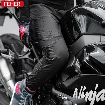 Мотоциклетни Панталони FEHER, Черни Мъжки Дишащи Износоустойчиви Панталони За Мотоциклетисти, Защитни Панталони За Езда с Предпазна Дрешки CE 2-ро ниво