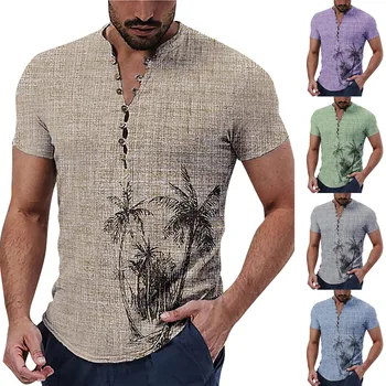 Мъжка риза С цветен графичен принтом, яка-часова, Градинска Дрехи с къс ръкав и принтом, Ежедневни облекла