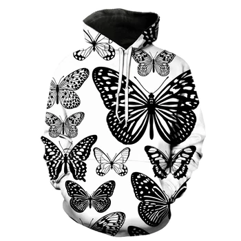 Мъжки блузи с анимационни пеперуда, забавни модни якета с качулка за тийнейджъри, на Хладно градинска дрехи, Ежедневни пуловер Унисекс в стил хип-хоп