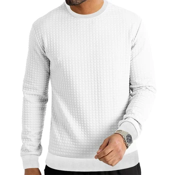 Мъжки Нов Външнотърговското Свободен Пуловер с кръгло деколте, Памучен тениска в малка клетка, Универсален ден за ден Долен Трикотаж в наличност