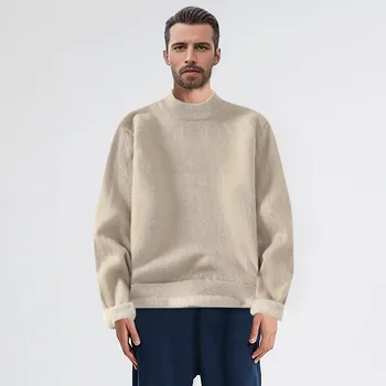Мъжки Пуловери с високо воротом, Пуловер, плюшен облегающая трикотажная риза, Есенно-зимния мъжки топъл Свободен топ, жилетка