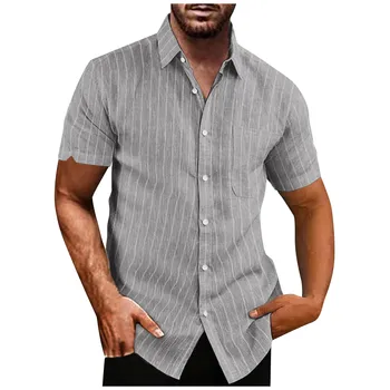 Мъжки ризи с къс ръкав, лятна приталенная официалната риза на райета, Офис облекло, Модни дишаща мъжка риза, Домашна риза