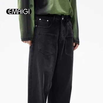 Мъжки Свободни Ежедневни Реколта черни дънкови панталони с джобове, дънки, Градинска облекло Cityboy, модни широки дънкови панталони в стил хип-хоп