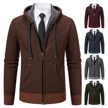 Мъжки яке, есенна жилетка, трикотажная риза, мъжка мода, есен горно облекло, индивидуални качулка, плюшени и дебело яке-пуловер
