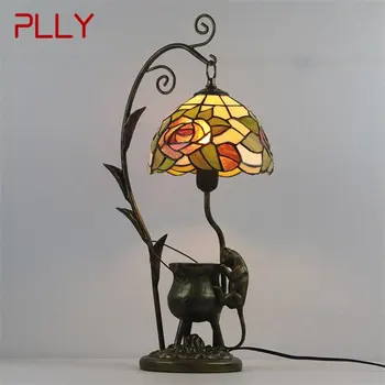 Настолна лампа PLLY Тифани от led Винтажного Цветно стъкло, Творчески настолна лампа с котка, Модерен Интериор за дома, Прикроватной нощни шкафчета в спалнята на хотела