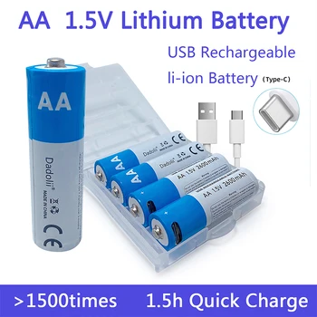 Нов 1,5 AA батерия, 2600 mah USB AA литиево-йонна батерия за дистанционно управление с мишката малко фен Електрическа играчка батерия + кабел