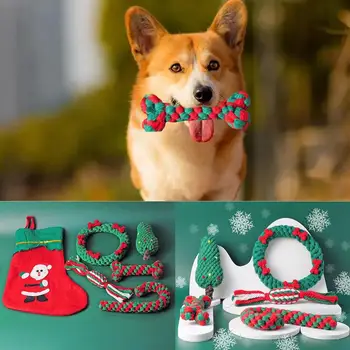 Нова Коледна играчка за домашни любимци от памучни въжета, Бастун за почистване на Кучета, Интерактивна играчка за Дъвчене, устойчив на укусам, Набор от играчки за местните зъби, Коледен подарък