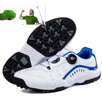 Нова мъжки обувки за голф, водоустойчива устойчива на плъзгане обувки, обувки за голф, Дишащи спортни обувки, Кожени улични обувки, обувки за голф