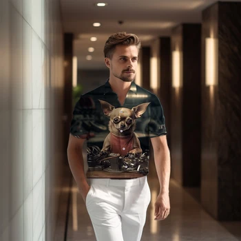Новата модерна мъжка риза с къс ръкав с 3D принтом Кучета, лятно хавайско празнична риза с къс ръкав