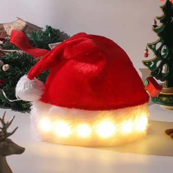 Ново Коледна Украса Плюшени Светещи led Светлини Празнична Коледна Шапка на Дядо Коледа Шапка Коледни Аксесоари Нова година 2024