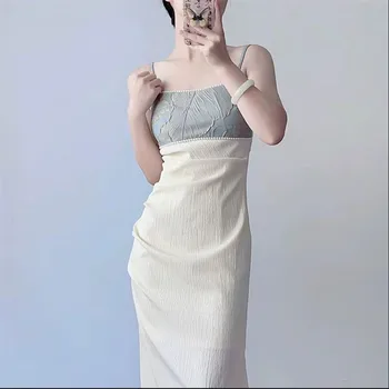 Ново секси рокля на спагети презрамки в стил мозайка в китайски стил, Елегантна Перлена Модно Тънката рокля-молив, Vestidos, Вечерна рокля без ръкави