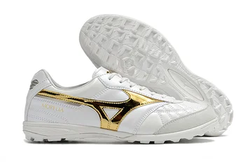 Оригинални Мъжки спортни обувки Мизуно Creation MORELIA TF M8, Улични обувки Мизуно Бяло/златисто-кафяво, Размер на Eur 40-45