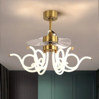 Полилеи и осветителни тела Nordic Modern Luxury фен line, лампа за дневна, невидим Cedroom с вграден вентилатор, висящи лампи LED