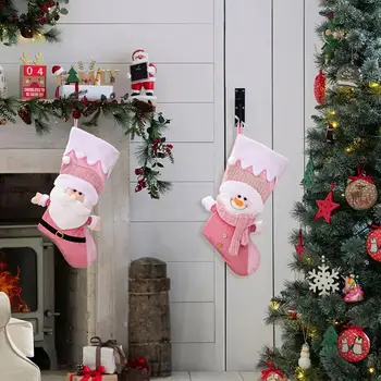 Просторен Отглеждане Многократна употреба Коледни Чорапи с Капацитет за Коледни дърво коледна Украса, Дядо Коледа, Снежен човек Бял Топ Подаръчни Пакети