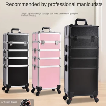 Професионален куфар за грим, Преносим количка за нокти с бродерия голям размер, набор от инструменти за съхранение на багаж