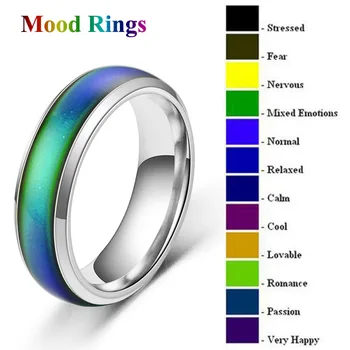 Пръстен с променящите се цвят От неръждаема Стомана, пръстени с температура на настроението, емоциите, на чувствата, За жени, мъже, двойки, Остъклени бижута, подаръци