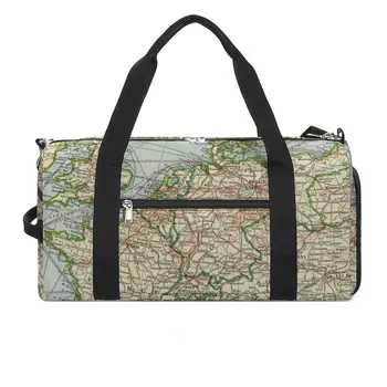 Реколта спортни чанти с карта на Европа; Карта на Стария свят с обувки; спортни сакове; Градинска двойка; чанта на поръчка за пътуване; Забавна чанта за фитнес