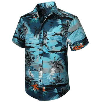 Ризи с тропически цветен модел за мъже, дрехи с 3D принтом, Хавайска риза за почивка, Върхове y2k, Реколта дрехи, Блуза, с ревери
