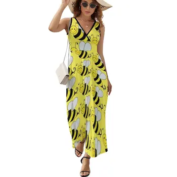 Рокля без ръкави с фигура на bumblebee, Дълга рокля, Ежедневни рокли, дамски летни рокли 2023