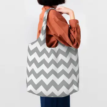 Сиво-бели Холщовые чанти за пазаруване с Зигзагом, Дамски чанти, за пазаруване с Голям капацитет, модерна Артистична геометрична чанта-тоут, чанти за пазаруване, подаръци