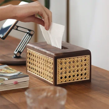 Скандинавски дървена ротанговый тъкани кутия за салфетки, модерен минималистичен хартиена кутия, хол, домашно стопанство, от черно орехово дърво